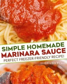 This recipe for Homemade Marinara Sauce is ready in about 30 minutes, uses simple ingredients, and is freezer friendly. So much better than anything from a jar, it's perfect on pasta, as a dipping sauce, and more! #marinara #italian #homemade #pastasauce