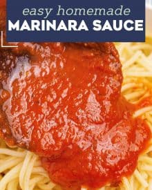 This recipe for Homemade Marinara Sauce is ready in about 30 minutes, uses simple ingredients, and is freezer friendly. So much better than anything from a jar, it's perfect on pasta, as a dipping sauce, and more! #marinara #italian #homemade #pastasauce