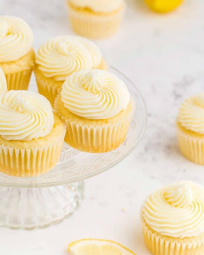 multiple cupcakes on cake stand