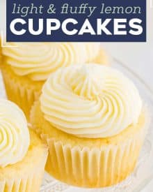 These amazing Lemon Cupcakes are fluffy, moist and easy to make from scratch. They have the perfect flavor balance of tangy and sweet, and have a super tender crumb. Top with your favorite buttercream and enjoy! #cupcake #lemon #dessert #baking #cake #cupcakerecipe