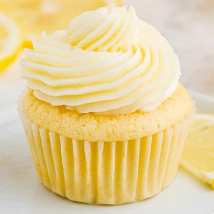 lemon cupcake with lemon buttercream frosting swirl on top