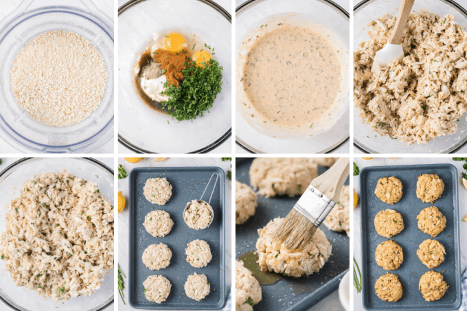 step by step how to make baked crab cakes - image collage