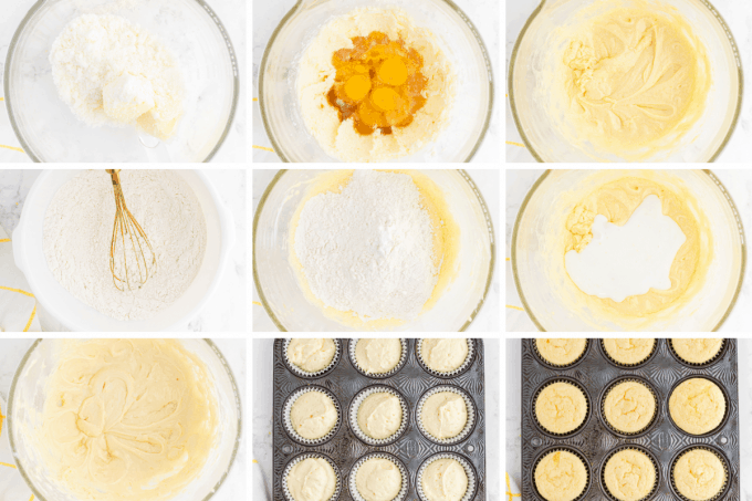 step by step how to make lemon cupcakes - image collage