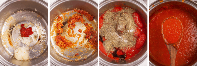 step by step how to make marinara sauce - image collage