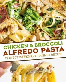 This Bacon and Broccoli Chicken Alfredo takes the classic chicken alfredo to the next level! Golden seared chicken paired with a velvety garlic cream sauce coating every strand of pasta, combined with tender broccoli and crispy bacon. Perfect weeknight dinner! #chickenalfredo #weeknightpasta