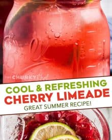 This refreshing non-alcoholic Tart Cherry Limeade is made with simple ingredients, makes a large batch, and the recipe has plenty of options for substitutions! #drink #summer #cherry #limeade