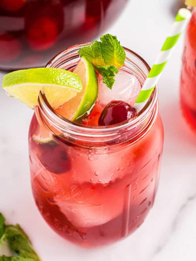 mason jar full of cherry limeade.