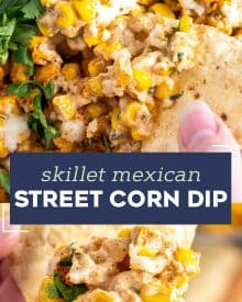 This Street Corn Dip has all the classic Mexican street corn flavors, but in a fun dip-able form! Great served hot or at room temperature, and always a crowd-pleaser! #corndip #streetcorn