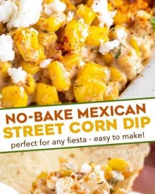 This Street Corn Dip has all the classic Mexican street corn flavors, but in a fun dip-able form! Great served hot or at room temperature, and always a crowd-pleaser! #corndip #streetcorn