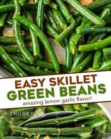 Simple and easy, this Skillet Green Beans recipe is made using fresh green beans that are cooked until crisp tender, and seasoned with plenty of garlic and lemon flavors! They're the perfect side dish! #greenbeans #fresh #sidedish