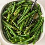 skillet green beans in serving dish