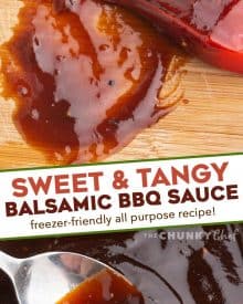 This easy Balsamic BBQ Sauce uses a handful of ingredients, and has a beautifully tangy/sweet/savory flavor combination! Perfect for slathering on grilled meats, vegetables, burgers, or as a dipping sauce! #bbqsauce #barbecue #balsamic