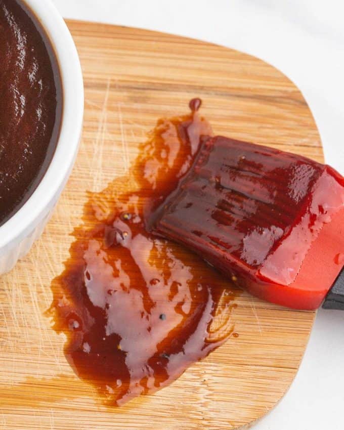 smear of balsamic bbq sauce on cutting board