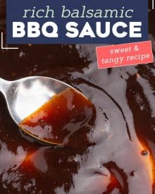 This easy Balsamic BBQ Sauce uses a handful of ingredients, and has a beautifully tangy/sweet/savory flavor combination! Perfect for slathering on grilled meats, vegetables, burgers, or as a dipping sauce! #bbqsauce #barbecue #balsamic