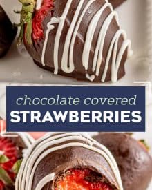 Learn how to make classic Chocolate Covered Strawberries at home, using just 3 base ingredients and minimal effort! Plus directions for different topping options and how to make a fun boozy version! #strawberries #chocolate #dessert #nobake