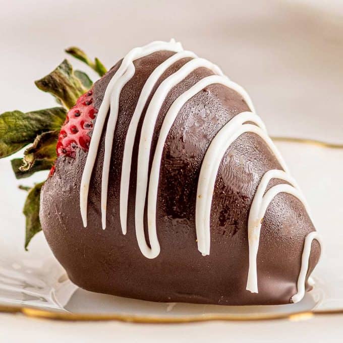 chocolate covered strawberry drizzled with white chocolate