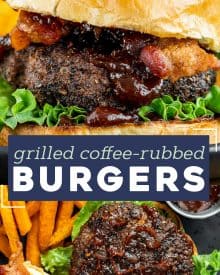 These Homemade Burgers are seasoned with a spiced coffee rub that elevates the flavor of the beef and makes for a truly epic hamburger! The cola and coffee bbq sauce just sets it apart from the rest! #burger #dryrub #grillingrecipes