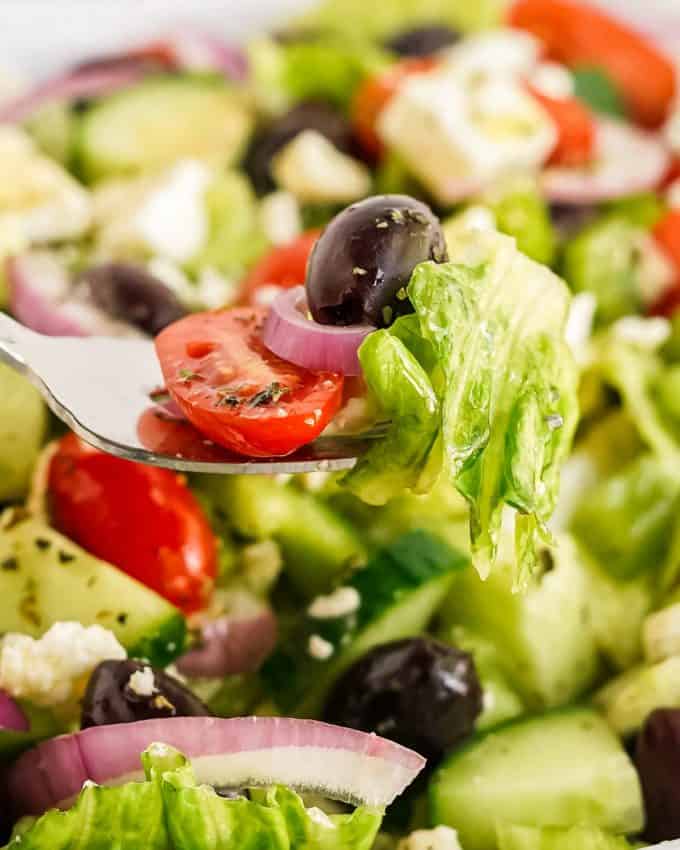 forkful of Greek salad