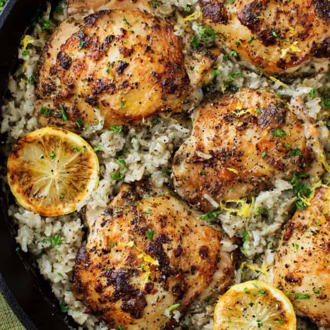 greek lemon chicken and rice skillet