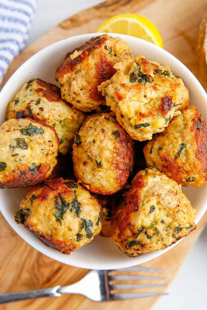 bowl of Greek flavored turkey meatballs