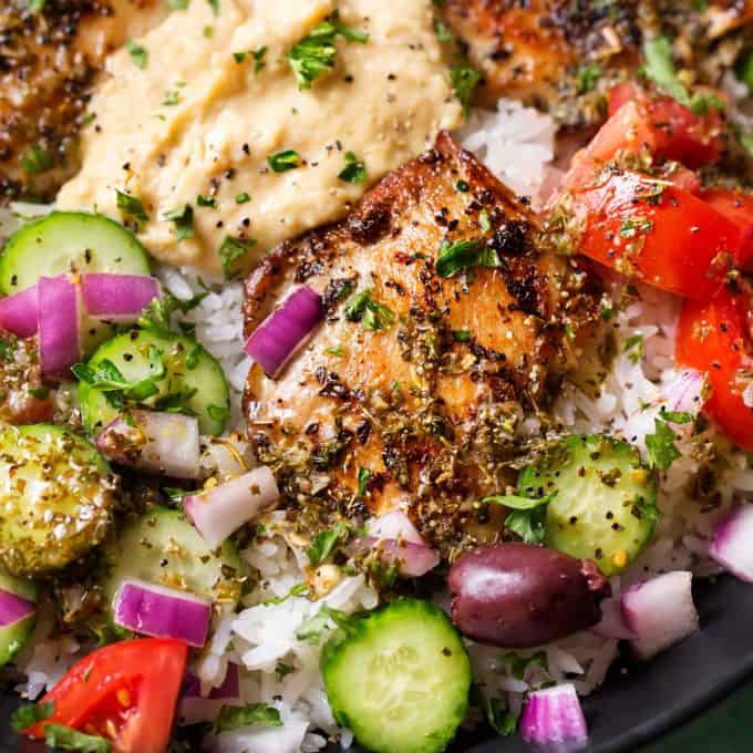 greek chicken and rice bowl