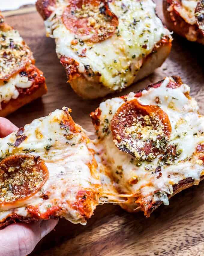 gooey cheese on french bread pizza