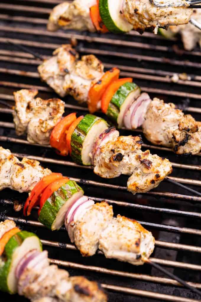 grilling chicken souvlaki