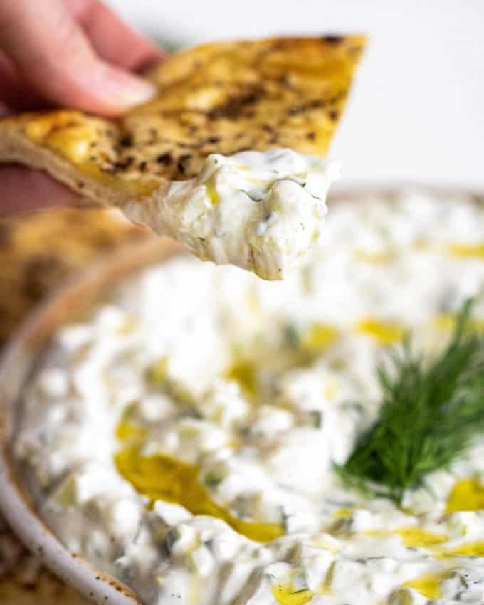 tzatziki on pita wedge