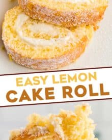 This Lemon Cake Roll is bursting with lemon flavor, ultra moist, and filled with an amazing lemon whipped cream filling. Looks fancy and complicated, yet is pretty easy to make! #cakeroll #lemon #rollcake