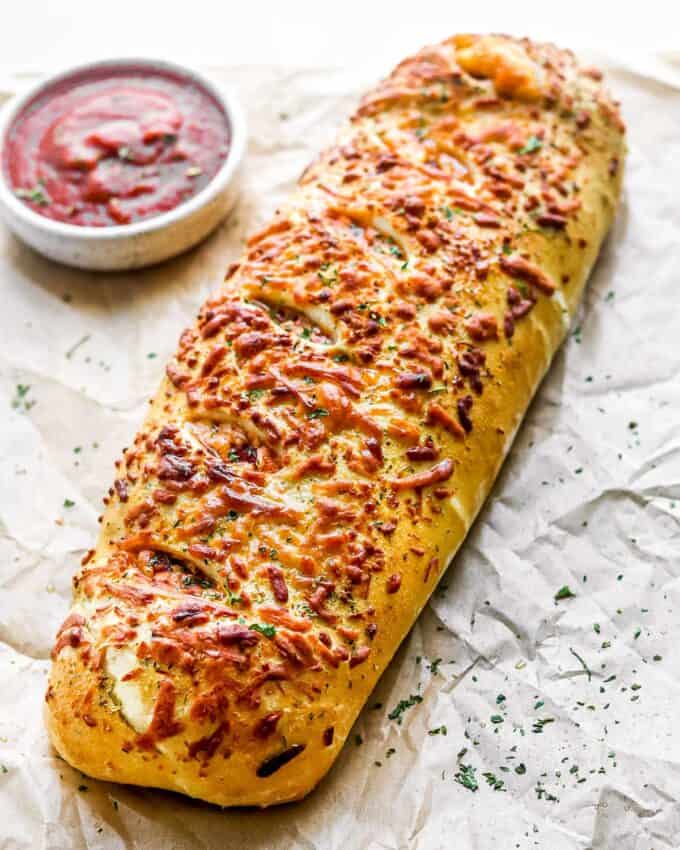 baked stromboli ready to slice