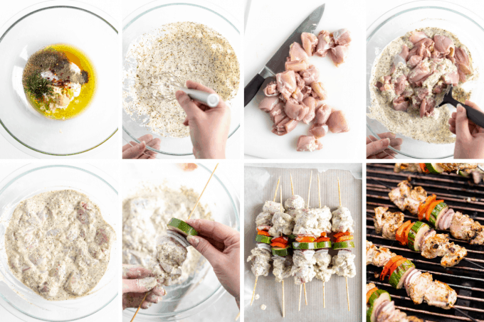 step by step how to make greek chicken kebabs