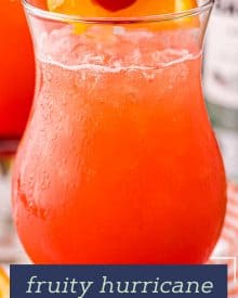 With just one sip, this Hurricane Cocktail will make you feel like you’re on an island vacation! Easy to make just a single drink, or scale it up for a party! #rum #cocktail #drink