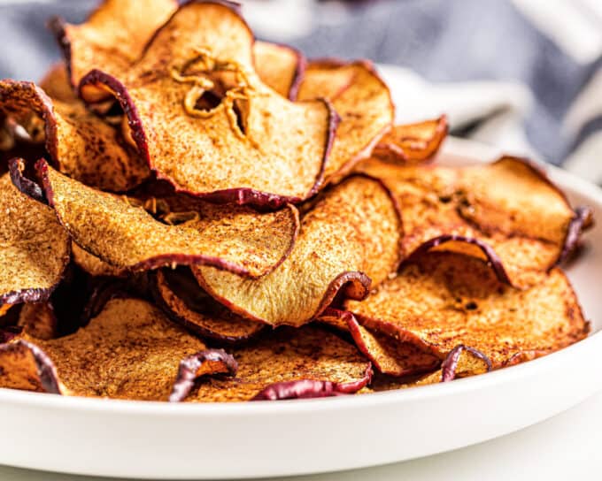 crunchy apple chips on plate