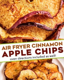 These Cinnamon Apple Chips are a healthy and delicious snack, made easily in the air fryer! Great way to use Fall apples, and this recipe is a family favorite! #applechips #fall #airfryer