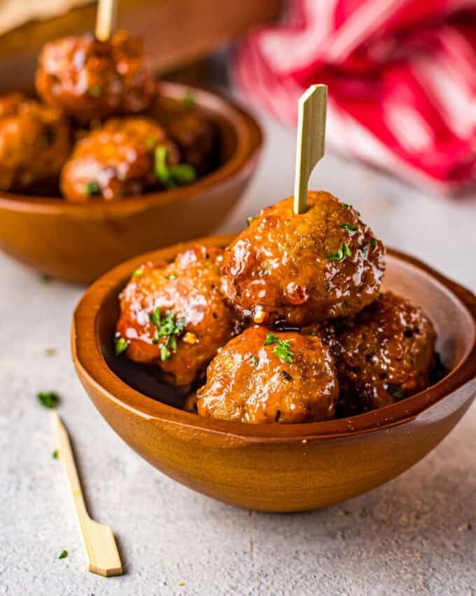 couple of chicken meatballs in a small bowl