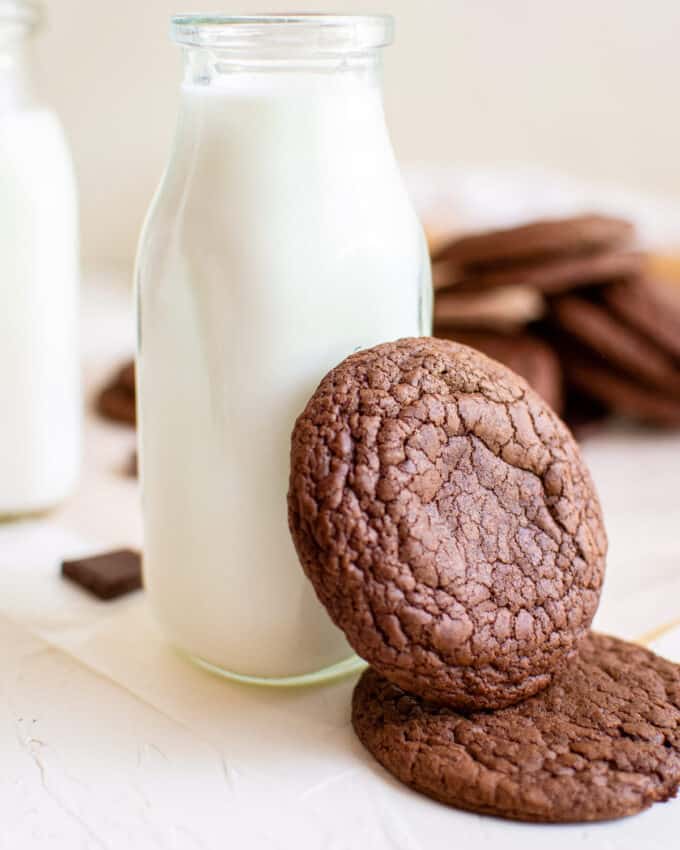 brownie cookie with bottle of milk