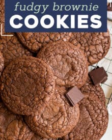 These Brownie Cookies combine all the amazing parts of a brownie; the shiny, crackly crust, chewy edges, rich fudgy centers, and great chocolate flavor... with the fun of a great homemade cookie. The best of both worlds! #brownie #cookie #baking