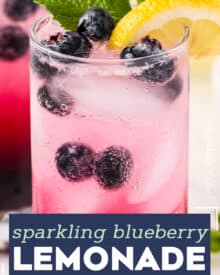 This Sparkling Blueberry Lemonade is the ultimate fun lemonade! Perfect to cool down on a hot day, or to serve at a party. #lemonade #blueberry #drink