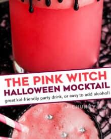 This sweet and fun drink is great for Halloween, Valentine's day and more! Easy to make, fun to drink, and can easily be turned into a cocktail if you wanted. #drink #halloween #pink