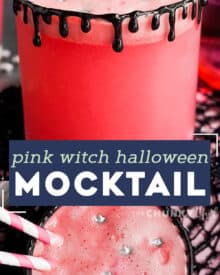 This sweet and fun drink is great for Halloween, Valentine's day and more! Easy to make, fun to drink, and can easily be turned into a cocktail if you wanted. #drink #halloween #pink