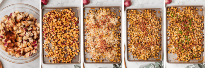 step by step how to make cheesy buffalo roasted potatoes