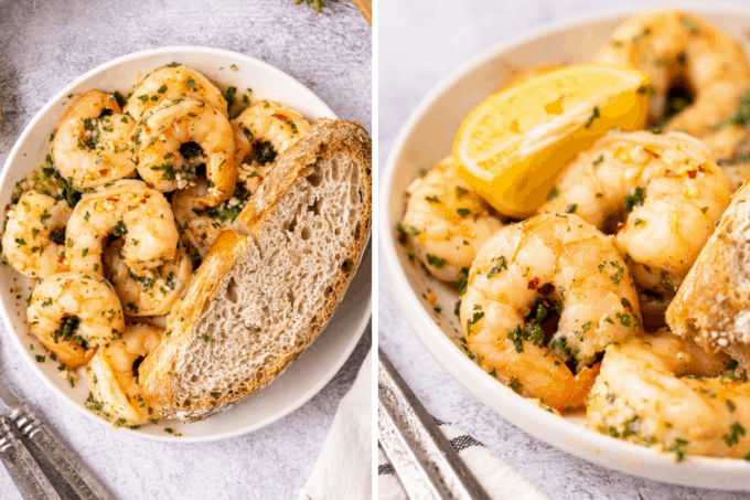 serving shrimp scampi with crusty bread