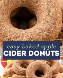 These Baked Apple Cider Donuts are soft and tender, full of warm Fall spices, and covered in a crunchy cinnamon sugar coating! Everything you love about apple cider, in a fun donut! #applecider #donuts #baking