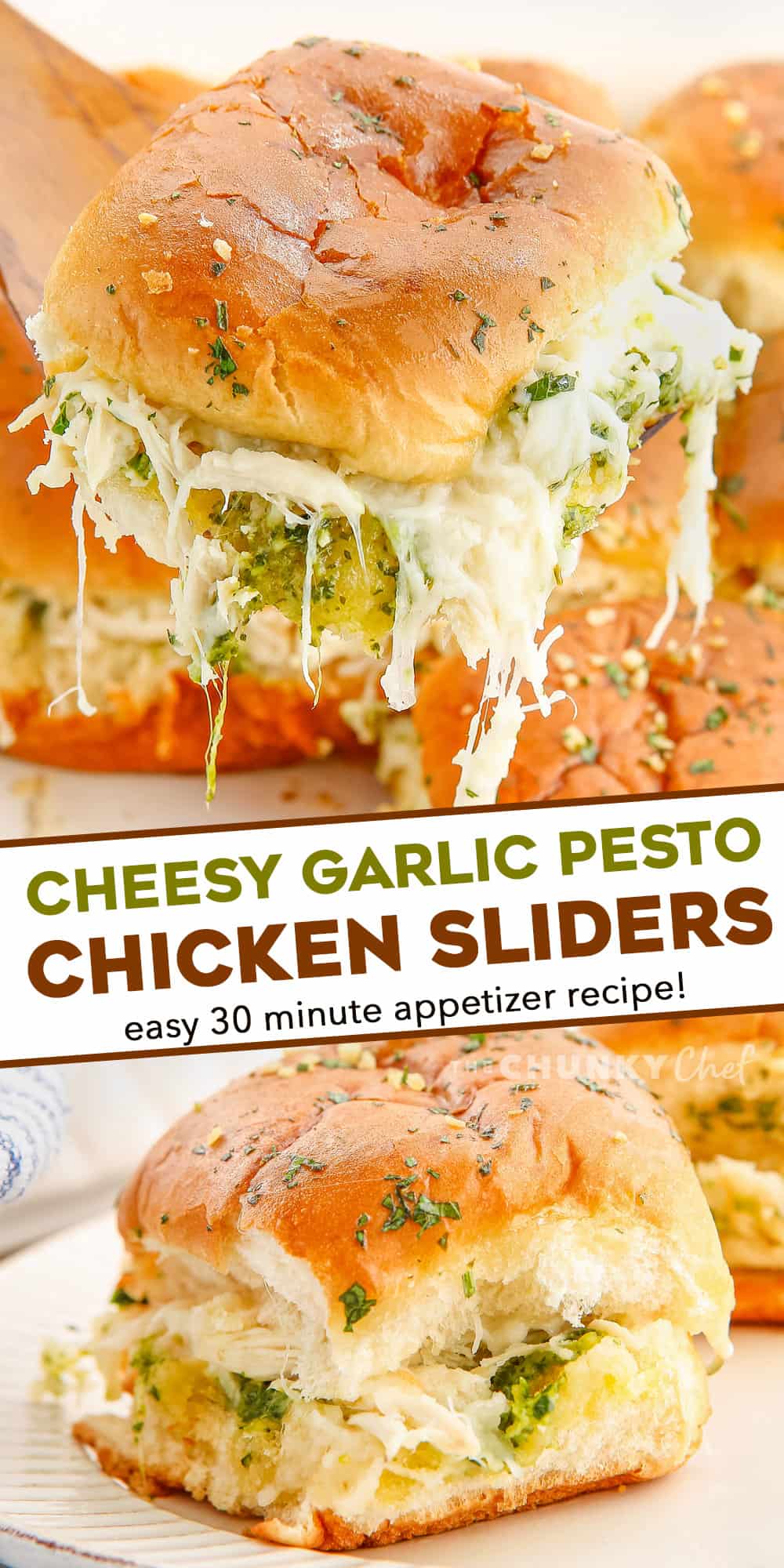 Cheesy Garlic Pesto Chicken Sliders The Chunky Chef