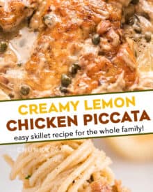 Tender chicken cutlets, lightly breaded and served in a mouthwatering lemon cream sauce with capers and shallots. Great over pasta and ready in about 30 minutes! #piccata #chicken #italian #30minutemeal