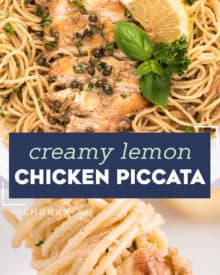 Tender chicken cutlets, lightly breaded and served in a mouthwatering lemon cream sauce with capers and shallots. Great over pasta and ready in about 30 minutes! #piccata #chicken #italian #30minutemeal
