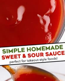 Everything you love about that takeout-style sweet and sour sauce, but without having to actually order takeout! Sweet and sour sauce is really easy to make at home, and is perfect on just about any Asian-inspired dish! #sweetandsour #takeout #sauce