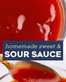 Everything you love about that takeout-style sweet and sour sauce, but without having to actually order takeout! Sweet and sour sauce is really easy to make at home, and is perfect on just about any Asian-inspired dish! #sweetandsour #takeout #sauce