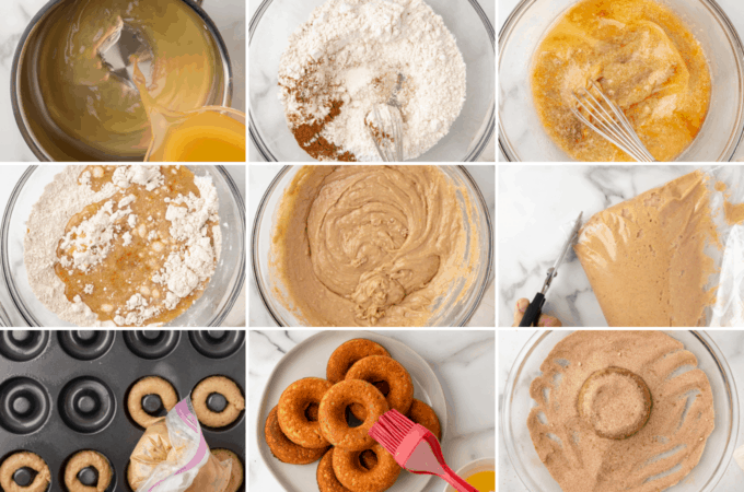 step by step how to make baked apple cider donuts