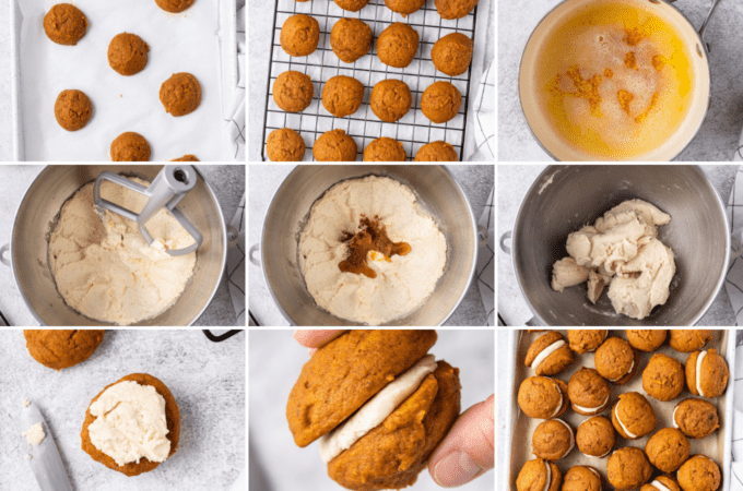 step by step how to make pumpkin whoopie pies and frosting